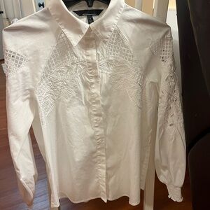 White House Black Market White Lace Button Down Shirt